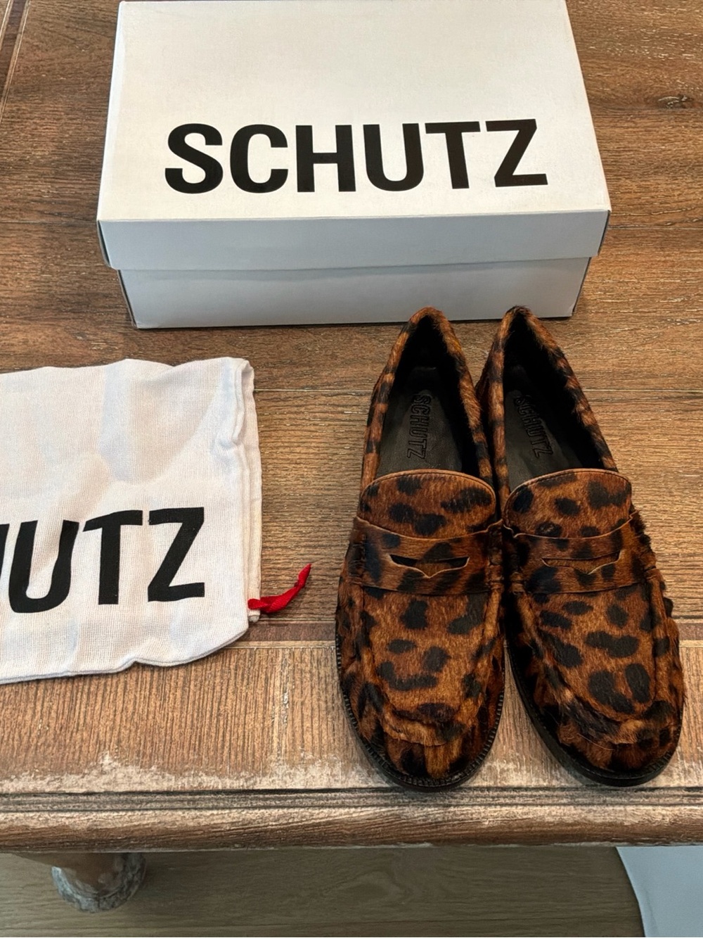 NIB Shutz Leopard Calf Hair Tyche Loafers Sz 7 RUNS LARGE! RET. $198